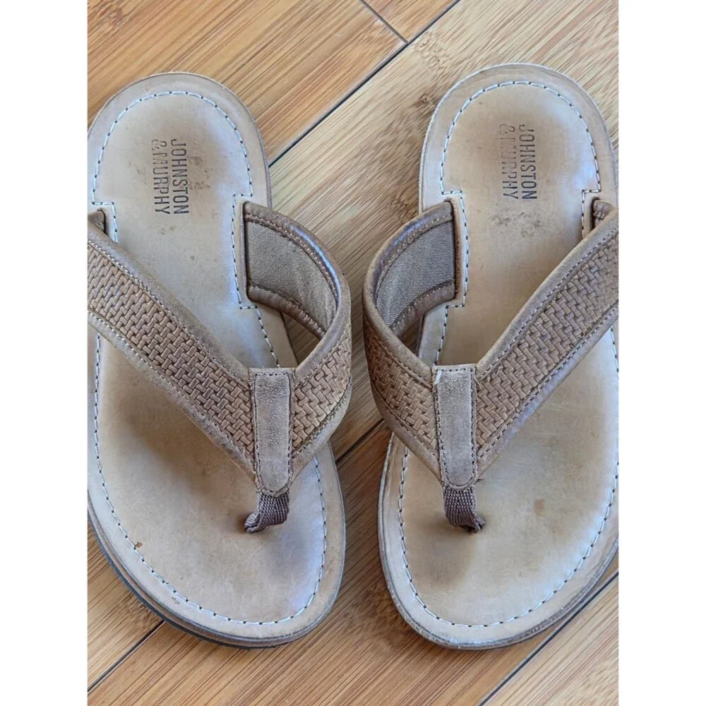 Boys Johnston & Murphy Leather Thong Norris Sandals Flip Flops size 13M Brown